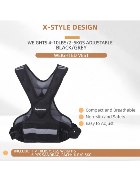 Chaleco con peso ajustable Stepfowarder 1.8-4.5kg para entrenamiento