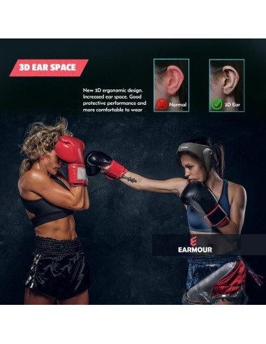 Cabezal Protector de Oído EARMOUR Ajustable para Lucha - Negro
