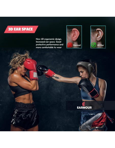 Cabezal Protector de Oído EARMOUR Ajustable para Lucha - Negro