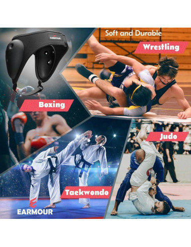 Cabezal Protector de Oído EARMOUR Ajustable para Lucha - Negro