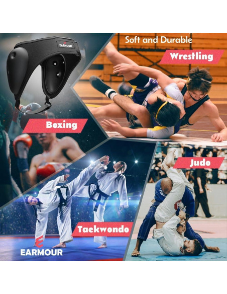 Cabezal Protector de Oído EARMOUR Ajustable para Lucha - Negro