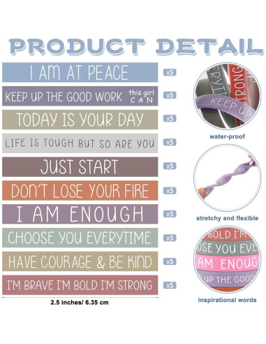 50 Pulseras Motivacionales de Silicona Remuuly con Tarjetas