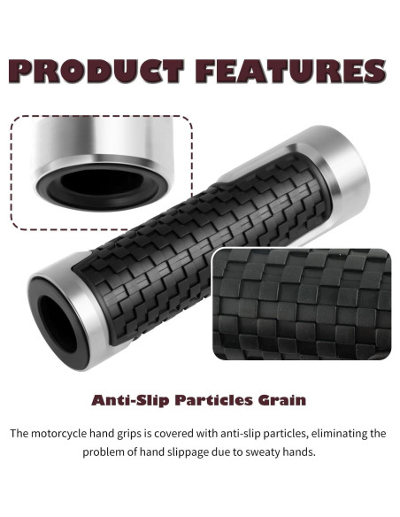 Agarres de Motocicleta CXCCOI 7/8" Antideslizantes Plateados