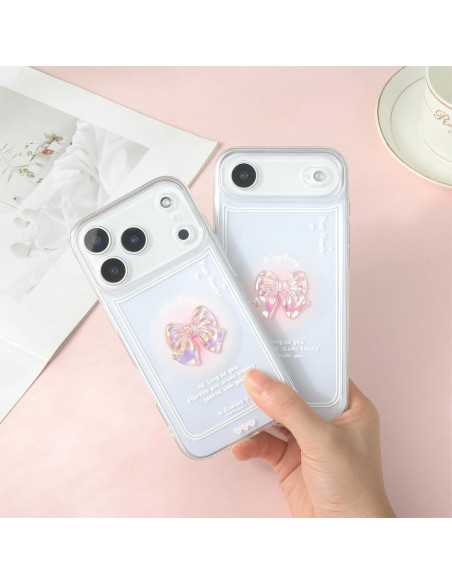 Funda para iPhone 17 Pro Rosa Lazo 3D TPU + Cadena Brillante Funda para iPhone 17 Pro Rosa Lazo 3D TPU + Cadena Brillante