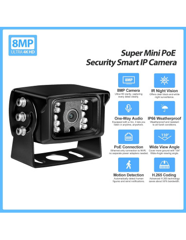 Cámara Mini IP PoE 8MP MWRCTV con Lente 2.8mm y IR