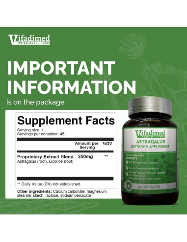 Extracto de Raíz de Astrágalo Vifadimed - 90 Cápsulas Inmunidad