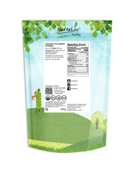 Polvo de Baya de Goji Orgánico Food to Live 907g Vegano