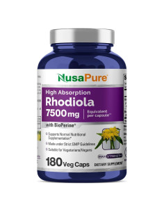 Suplemento Vegano Rhodiola Rosea 7500mg NusaPure 180 Cápsulas