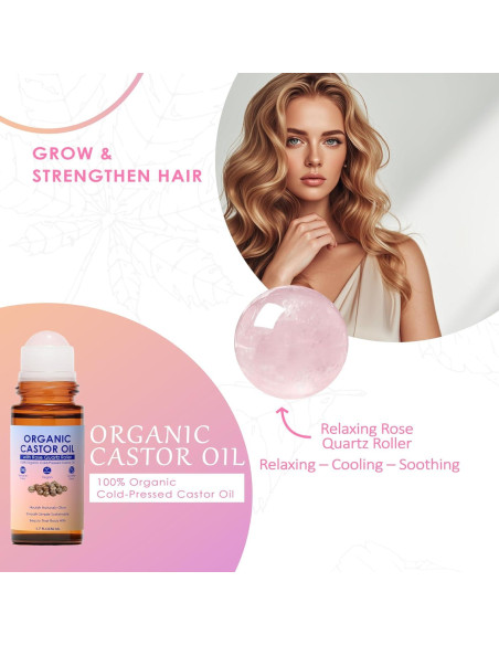 Aceite de Ricino Orgánico Luvie Roll-On 50 ml con Cuarzo Rosa