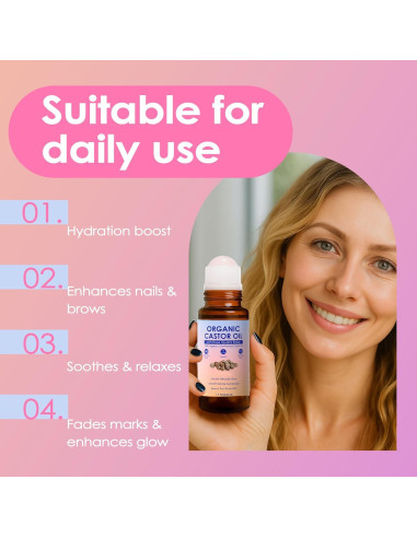 Aceite de Ricino Orgánico Luvie Roll-On 50 ml con Cuarzo Rosa