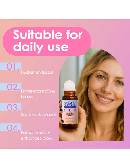 Aceite de Ricino Orgánico Luvie Roll-On 50 ml con Cuarzo Rosa