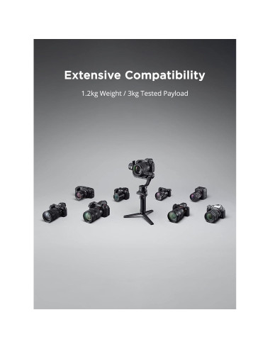 Estabilizador de Cardán DJI RSC 2 Combo para Cámara DSLR y Sin Espejo - 3 Ejes, 3 kg, Plegable, Pantalla OLED, Negro (Renovado)
