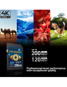 Tarjeta de Memoria SDXC 256GB LEKUTAS - 200MB/s, U3, V30, 4K 2
