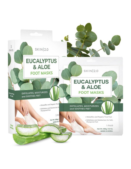 Mascarillas para Pies Trendsformers Eucalipto y Aloe - Hidratación Intensa - 3 Pares