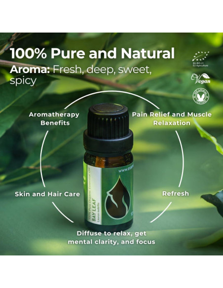 Aceite Esencial de Hoja de Laurel Orgánico Essences Bulgaria 10ml - 100% Puro