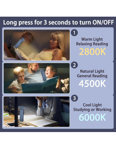 Luz de libro recargable Erkangsm EK_BKL24 LED 3 colores 5 brillos