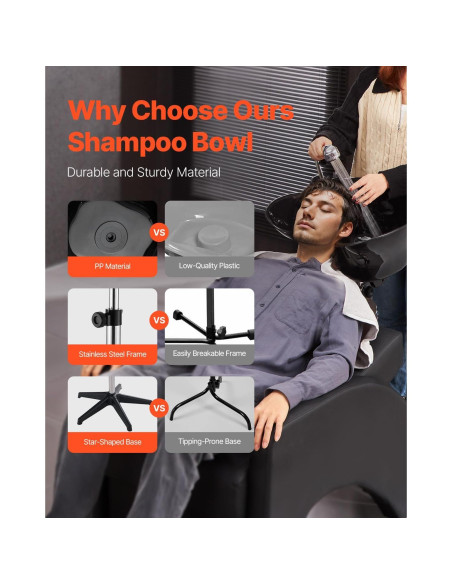 Lavabo de Champú Portátil VEVOR Ajustable con Ducha Negra