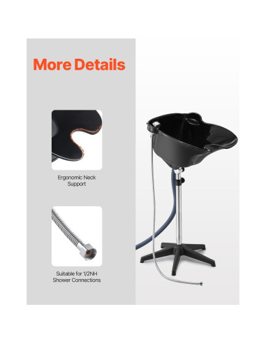 Lavabo de Champú Portátil VEVOR Ajustable con Ducha Negra