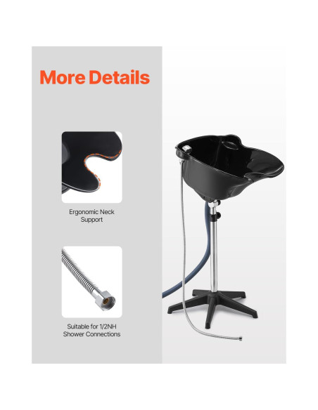 Lavabo de Champú Portátil VEVOR Ajustable con Ducha Negra