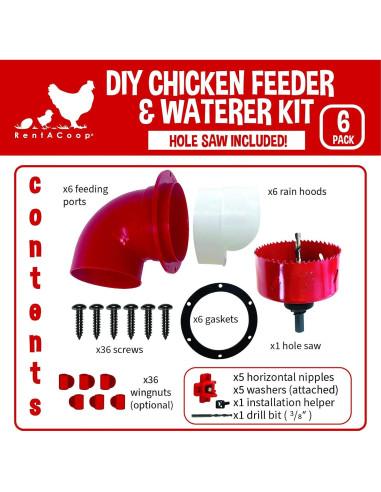 Kit Alimentador y Bebedero Pollo RentACoop - 6 Puertos Grandes