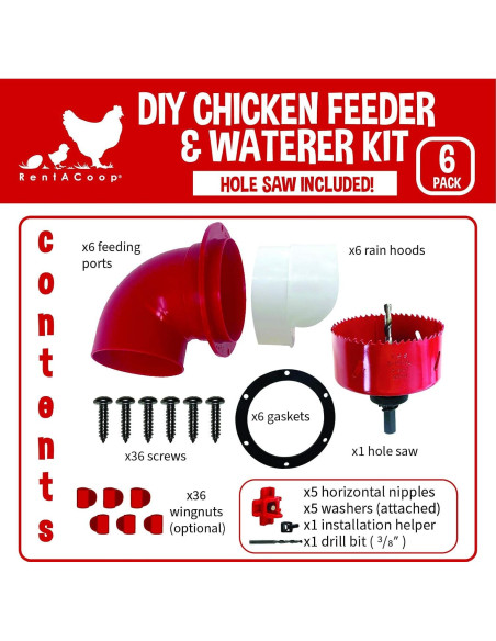 Kit Alimentador y Bebedero Pollo RentACoop - 6 Puertos Grandes Kit Alimentador y Bebedero Pollo RentACoop - 6 Puertos Grandes