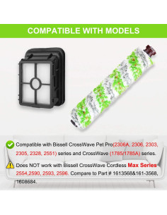 Repuestos Dhoua para Bissell CrossWave Pet Pro 2306A - 4 Rodillos y 4 Filtros 2