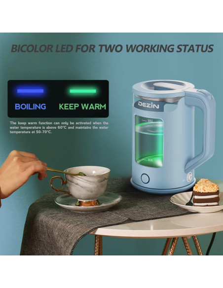 Hervidor Eléctrico DEZIN DZ350B 1.5L Doble Pared LED Bicolor