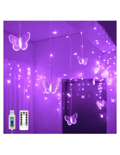 Luces de Cortina LED YOLIGHT 4m 96 LED Mariposa Púrpura