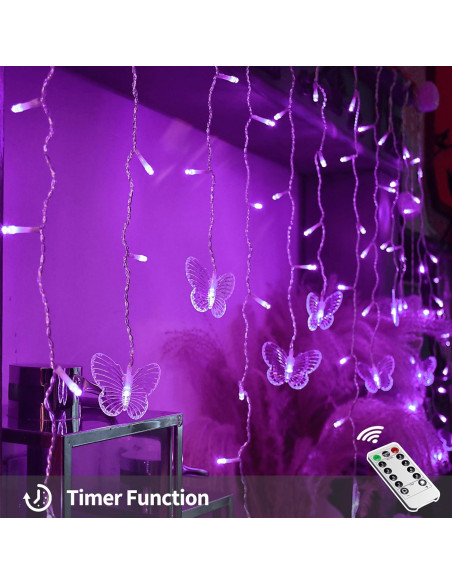 Luces de Cortina LED YOLIGHT 4m 96 LED Mariposa Púrpura