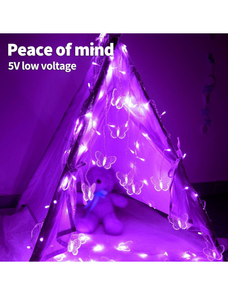 Luces de Cortina LED YOLIGHT 4m 96 LED Mariposa Púrpura