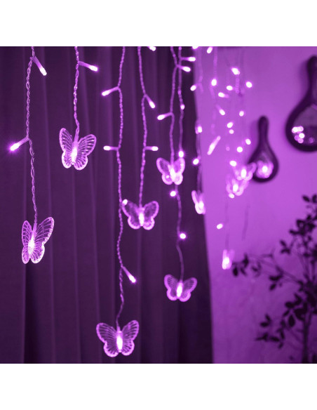 Luces de Cortina LED YOLIGHT 4m 96 LED Mariposa Púrpura