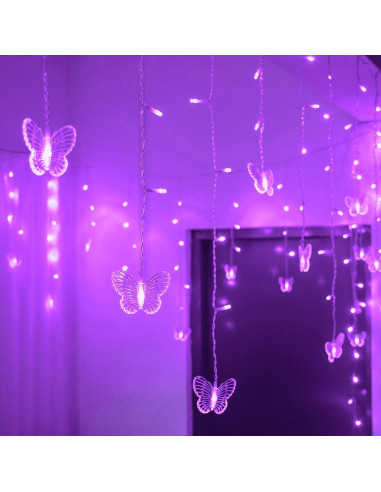 Luces de Cortina LED YOLIGHT 4m 96 LED Mariposa Púrpura