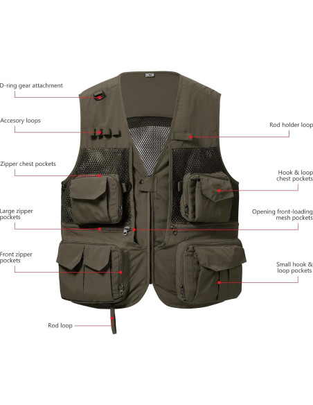 Chaleco de Carga Utilitario Bassdash Verde Militar Mediano