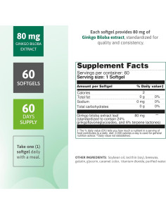 Suplemento Ginkgo Biloba 80 mg Nutra - Memoria y Salud Cerebral (60 Softgels) 2