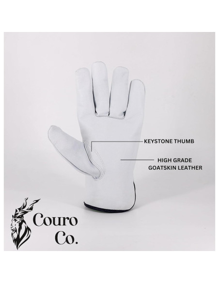 Guantes de Trabajo de Cuero de Piel de Cabra - 3 Pares - Mediano a Extra Grande