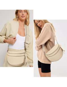 Bolso de Cintura para Mujeres Beige de Nailon 31x14x22 cm 2