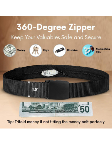 Cinturón de Dinero de Viaje SP Home Goods - Negro, Nylon Táctico