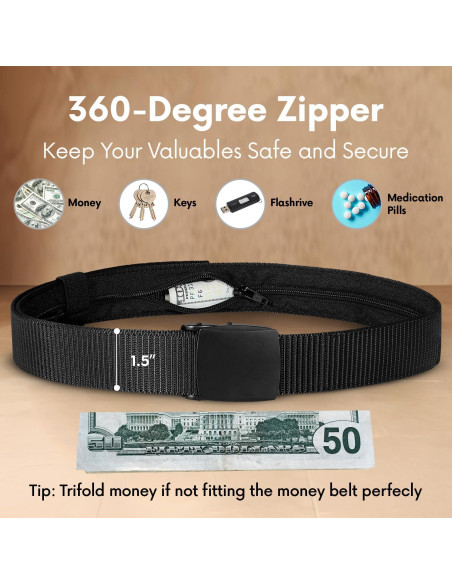 Cinturón de Dinero de Viaje SP Home Goods - Negro, Nylon Táctico Cinturón de Dinero de Viaje SP Home Goods - Negro, Nylon Táctico