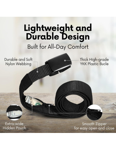 Cinturón de Dinero de Viaje SP Home Goods - Negro, Nylon Táctico