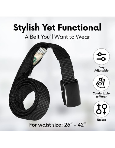 Cinturón de Dinero de Viaje SP Home Goods - Negro, Nylon Táctico