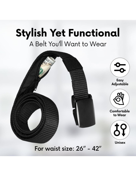 Cinturón de Dinero de Viaje SP Home Goods - Negro, Nylon Táctico Cinturón de Dinero de Viaje SP Home Goods - Negro, Nylon Táctico
