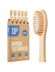 Cepillos de Dientes de Bambú VIVAGO Paquete de 10 Cerdas Medianas