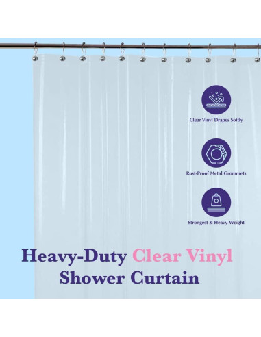 Cortina de Ducha Epica de Vinilo Transparente 1.83m x 1.83m