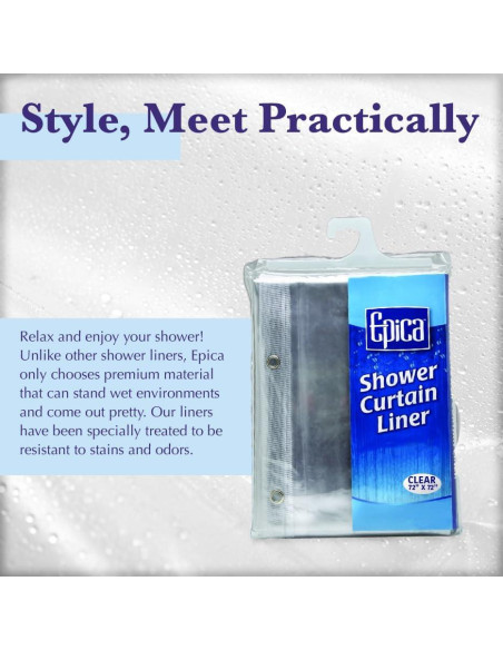 Cortina de Ducha Epica de Vinilo Transparente 1.83m x 1.83m