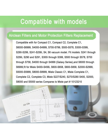 8 Filtros de Aire y Motor MalhSlix para Aspiradoras Miele