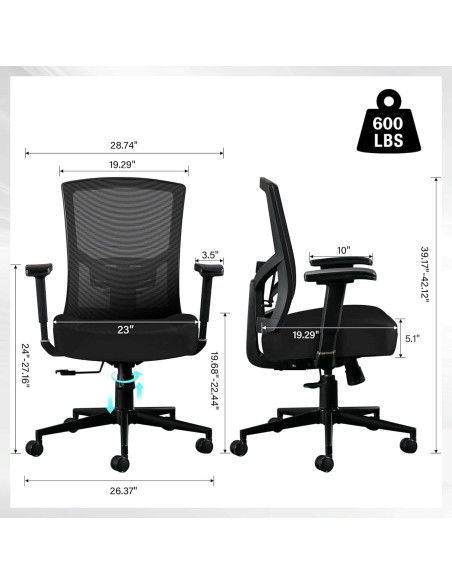 Silla de Oficina Ergonómica Blue Whale 7028 Soporte Lumbar 272kg