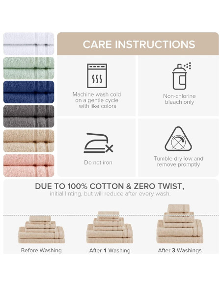 Conjunto de Toallas de Baño 6 Piezas Comfort Spaces 100% Algodón Beige