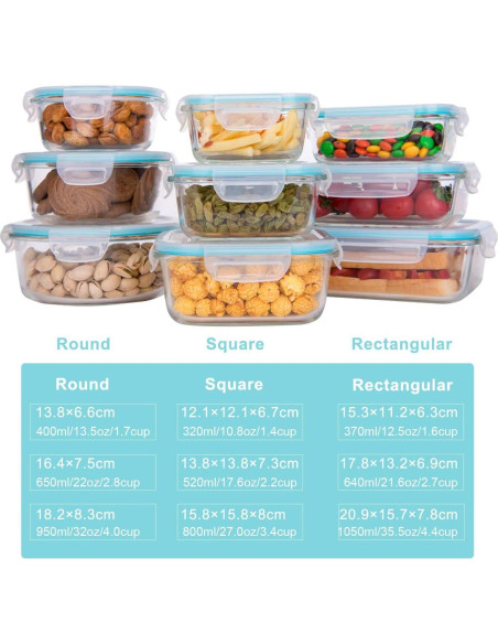 Juego de 18 Contenedores de Almacenamiento de Vidrio AILTEC