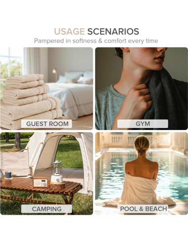 Conjunto de Toallas de Baño 6 Piezas Comfort Spaces 100% Algodón Beige