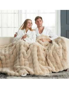 Manta de Pelaje Sintético Cozy Bliss 127x152 cm Beige Burbuja 2